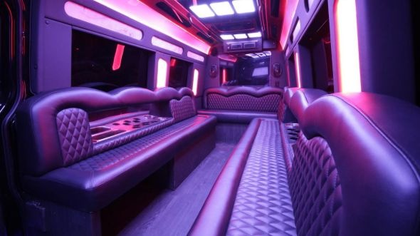 Interior of Charter Bus Company Huntersville's Sprinter Limo in Huntersville